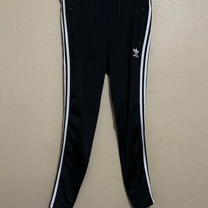 Adidas Women's Black Track Pants with White Stripes